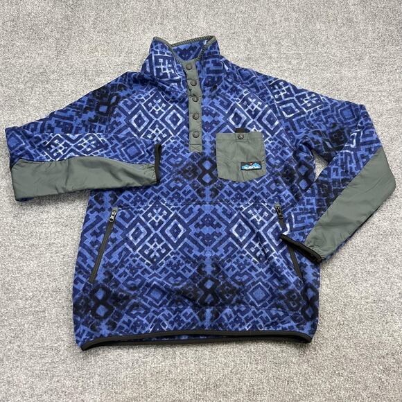 KAVU Pullover Sweater Mens Medium Blue Geometric Fleece Quarter Snap Outdoors - Picture 1 of 9
